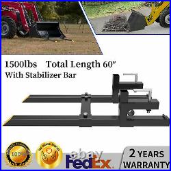 1500lbs 60 Tractor Forks Clamp For Skid Steer Loader Bucket With Stabilizer Bar