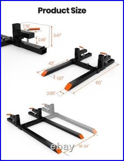 2000lb 4000lb Tractor Pallet Fork Bucket Clamp on Skid Steer Loader 43'' 60'