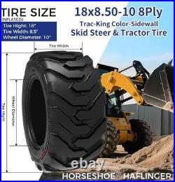 2 New 18x8.50-10 Skid Steer Tires 8PR LRD HAFLINGER Heavy Duty Rim Guard Wall TL