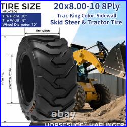 2 New 20x8.00-10 Skid Steer Tires 8PR LRD HAFLINGER Heavy Duty Rim Guard Wall TL