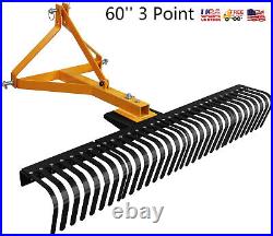 3 Point 60'' Landscape Rock Rake Rotationable For Category 1 Skid Steer Tractors