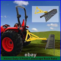 3 Point Landscape Rock Rake Category 1 Tractor Attachment Soil Gravel Lawn