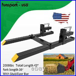 4000lb/2000lb Bucket Fork Clamp On Loader Quick Attach Fork with Stabilizer Bar
