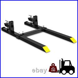 TecTech 4000 Lbs Clamp-On Pallet Forks For Tractor, Skid Steer, Backhoe – 60" With Stabilizer Bar – Heavy Duty Steel (Model: HC60-4000T)