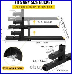 43/60 2000/4000lbs Clamp on Pallet Forks for Bucket Tractor Loader Skid Steer