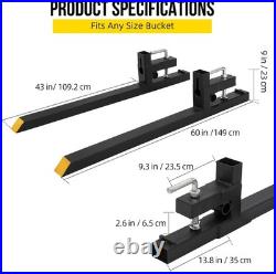 43/60 2500/4000lbs Clamp on Pallet Forks for Bucket Tractor Loader Skid Steer