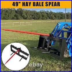 49''3000lbs Capacity Hay Bale Spear Attachment Skid Steer Loader Spike Fork Tine