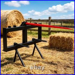 49 Hay Bale Spear Skid Steer Tractor Tach Attachment & 2pc 17 Stabilizer Forks