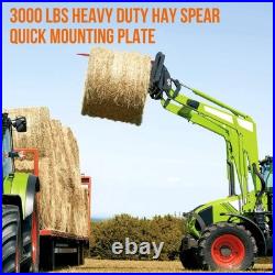 49 Hay Bale Spear Skid Steer Tractor Tach Attachment & 2pc 17 Stabilizer Forks
