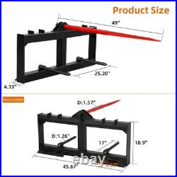 49 Hay Bale Spear Skid Steer Tractor Tach Attachment & 2pc 17 Stabilizer Forks