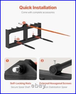 49 Hay Spear Bale Forks 1600lbs Capacity Skid Steer Tractor Attachment with Stabi
