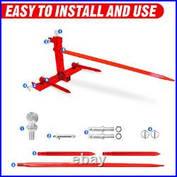 49''inch 3 Point Hay Bale Spear Attachment Tractor Skid Steer Loader Quick Tach