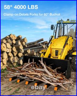 58 Clamp on Debris Forks to 4000lbs Pallet Tractor for Loader Bucket Skid Steer