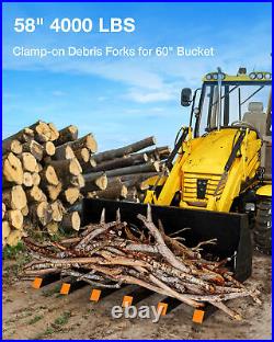 58 Clamp on Debris Forks to 4000lbs Pallet Tractor for Loader Bucket Skid Steer