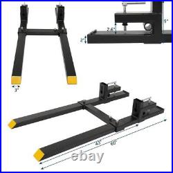 60 1500lbs Clamp on Pallet Forks with Adjustable Stabilizer Bar Loader Bucket