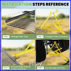60'' 3 Point 3 Pt Landscape Rock Rake For Category 1 Skid Steer Tractors Loader