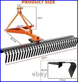60'' 3 Point Landscape Rock Rake Fit For Category 1 Compact Tractors Loader