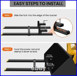 60 4000 lbs Clamp on Pallet Forks with Bar for Loader Bucket Skid Steer Tractor