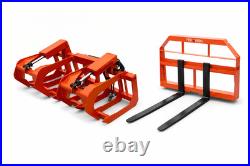 60 Root Grapple Bucket and 42 Long Pallet Forks Attachment Fits Skid Steer QA