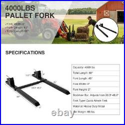 60 Skid Steer 4000lbs Pallet Fork Stabilizer Bar Clamp on Loader Bucket Tractor