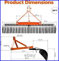 72'' 3 Point Landscape Rock Rake For Category 1 & 2 Skid Steer Tractors Loader