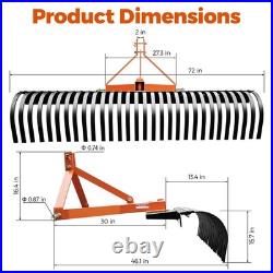 72'' 3 Point Landscape Rock Rake For Category 1 Skid Steer Tractors Loader