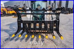 72'' Brush Root Rake Clam Grapple Attachment Skid Steer Quick Attach