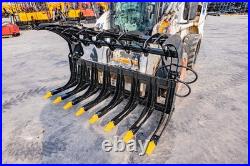 72'' Brush Root Rake Clam Grapple Attachment Skid Steer Quick Attach