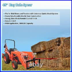 Hay Bale Spear Tractor Skid Steer Loader Attachment 3-Tine Spear Quick Attach