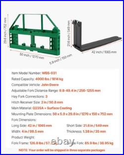 Uimoso Pallet Fork Frame Attachment with42 Skid Steer Forks JD Tractors 4000 lbs