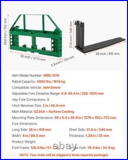 Uimoso Pallet Fork Frame Attachment with 36 Skid Steer Forks for JD Tractors