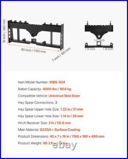 VEVOR 45 Skid Steer Pallet Frame with Hitch Receiver & Spear Sleeves 4000 lbs