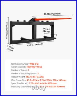 VEVOR 49 Hay Spear Bale Spears Skid Steer Loader Tractor Attachment 1600lbs