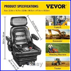 VEVOR Low Profile Suspension Seat With Armrest Dozer Backhoe Tractor Skid Steer