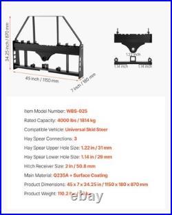 VEVOR Skid Steer Pallet Frame with Hitch Receiver & Spear Sleeves 4000 lbs