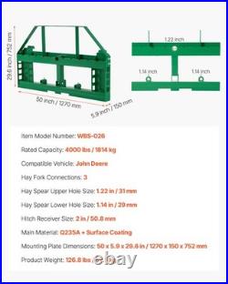 VEVOR Skid Steer Pallet Frame with Hitch Receiver & Spear Sleeves for JD Loaders