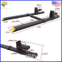 With Stabilizer Bar 4000Lbs Clamp On Pallet Forks Bucket Quick Attach 60 Tractor